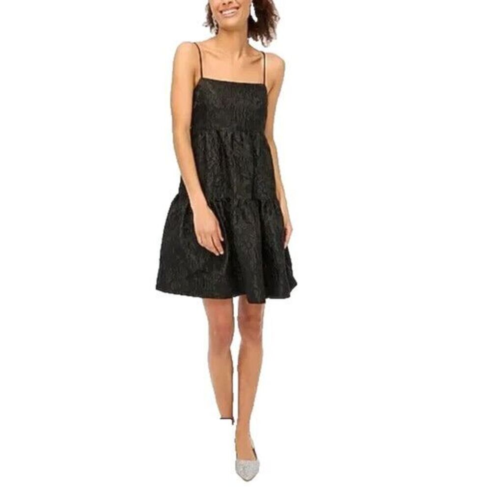 NWT J.‎ CREW Women Jacquard Strappy Tiered Mini Dress 14 Black Cocktail Party
